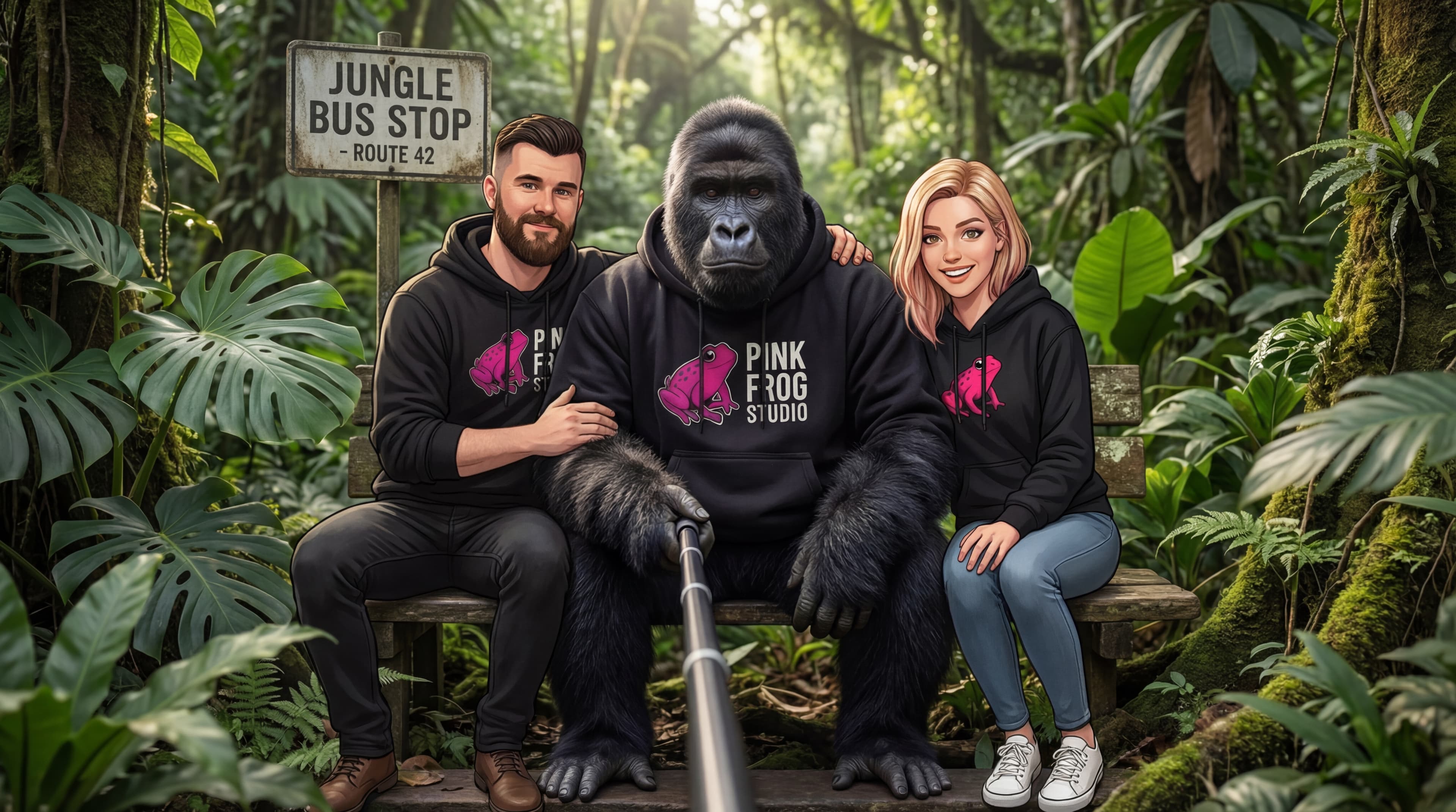 The Pink Frog Studio team: Sam, Derek and Lily