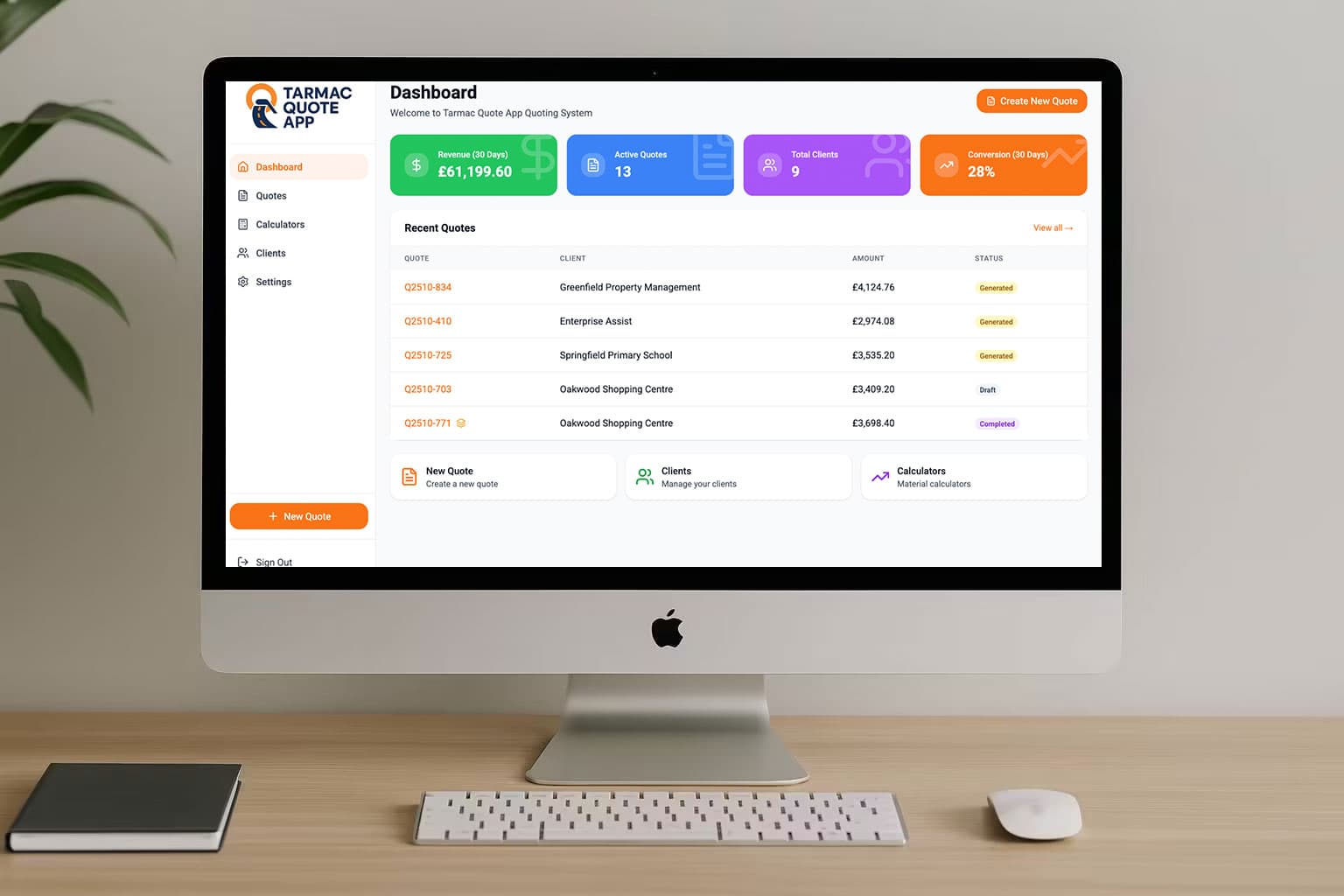 TarmacQuote.app Custom Application Interface
