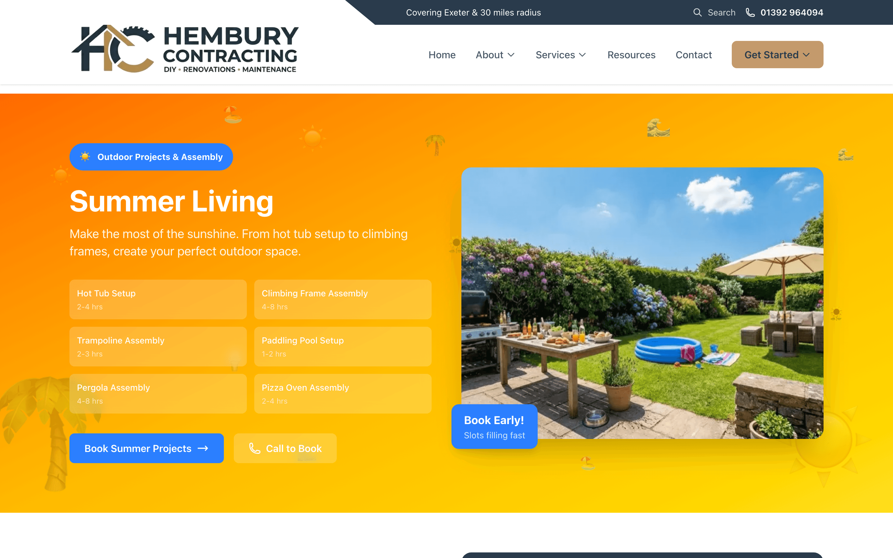 Hembury Contracting “Summer Living” seasonal section with outdoor project options