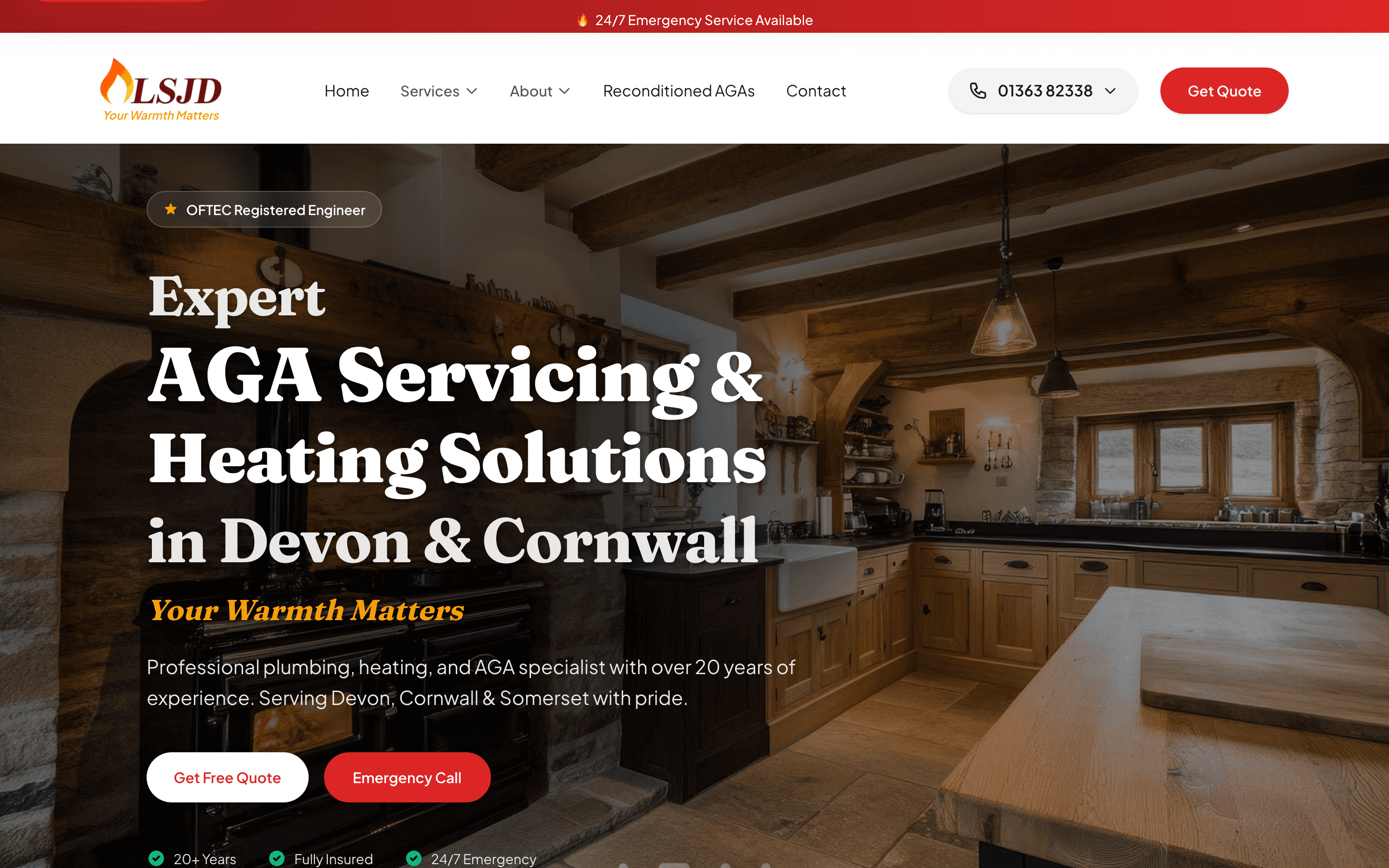 LSJD homepage — “Expert AGA Servicing & Heating Solutions in Devon & Cornwall”, OFTEC registered