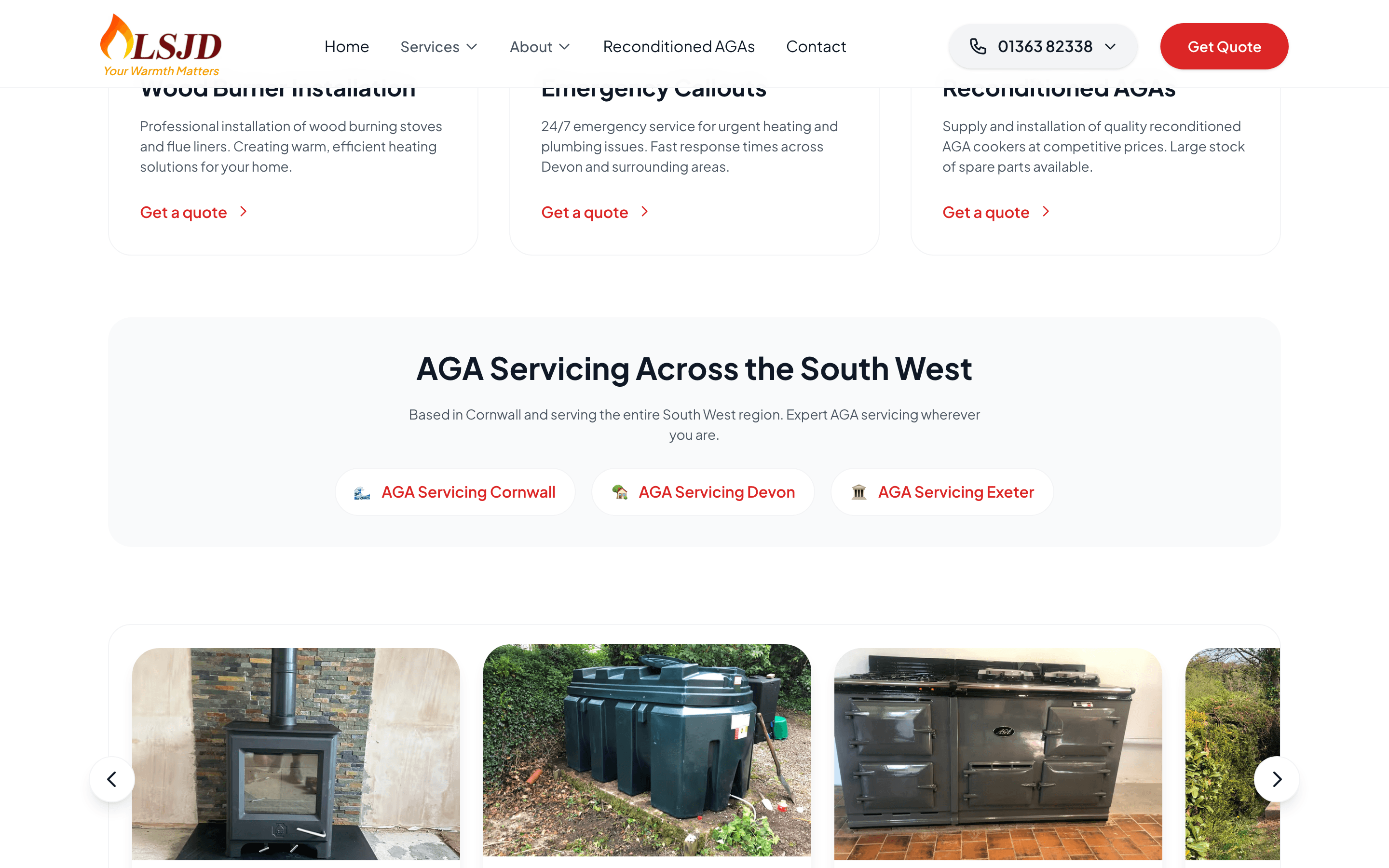 LSJD services and “AGA Servicing Across the South West” with area links and real job photos