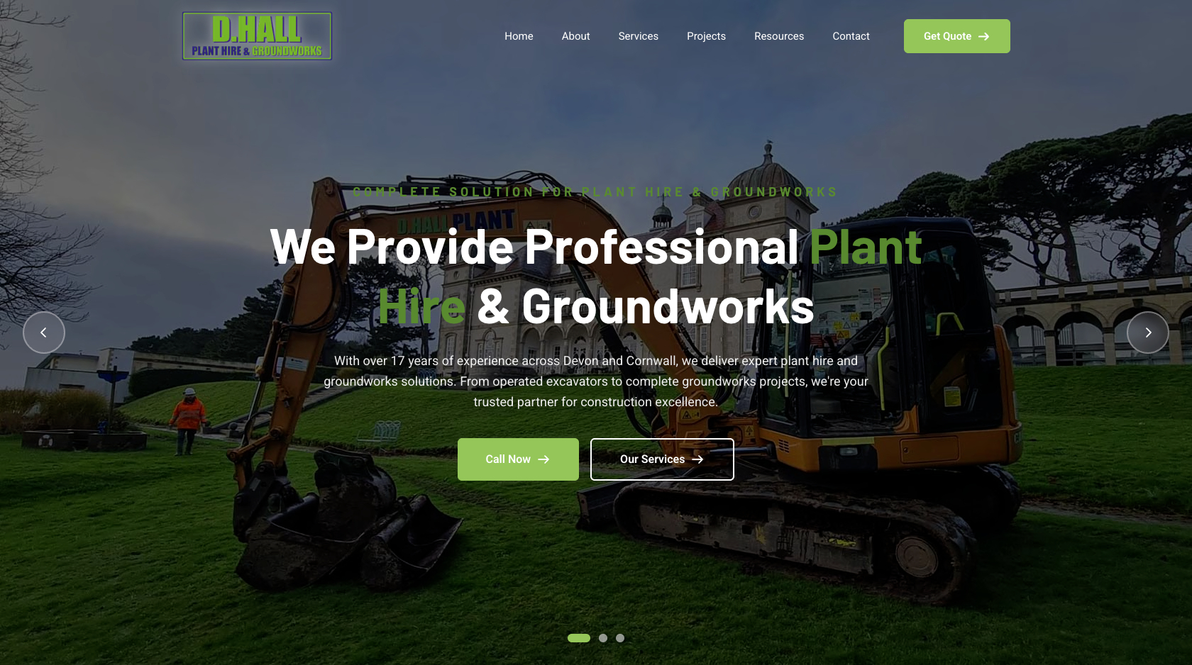 D Hall Plant Hire new website homepage